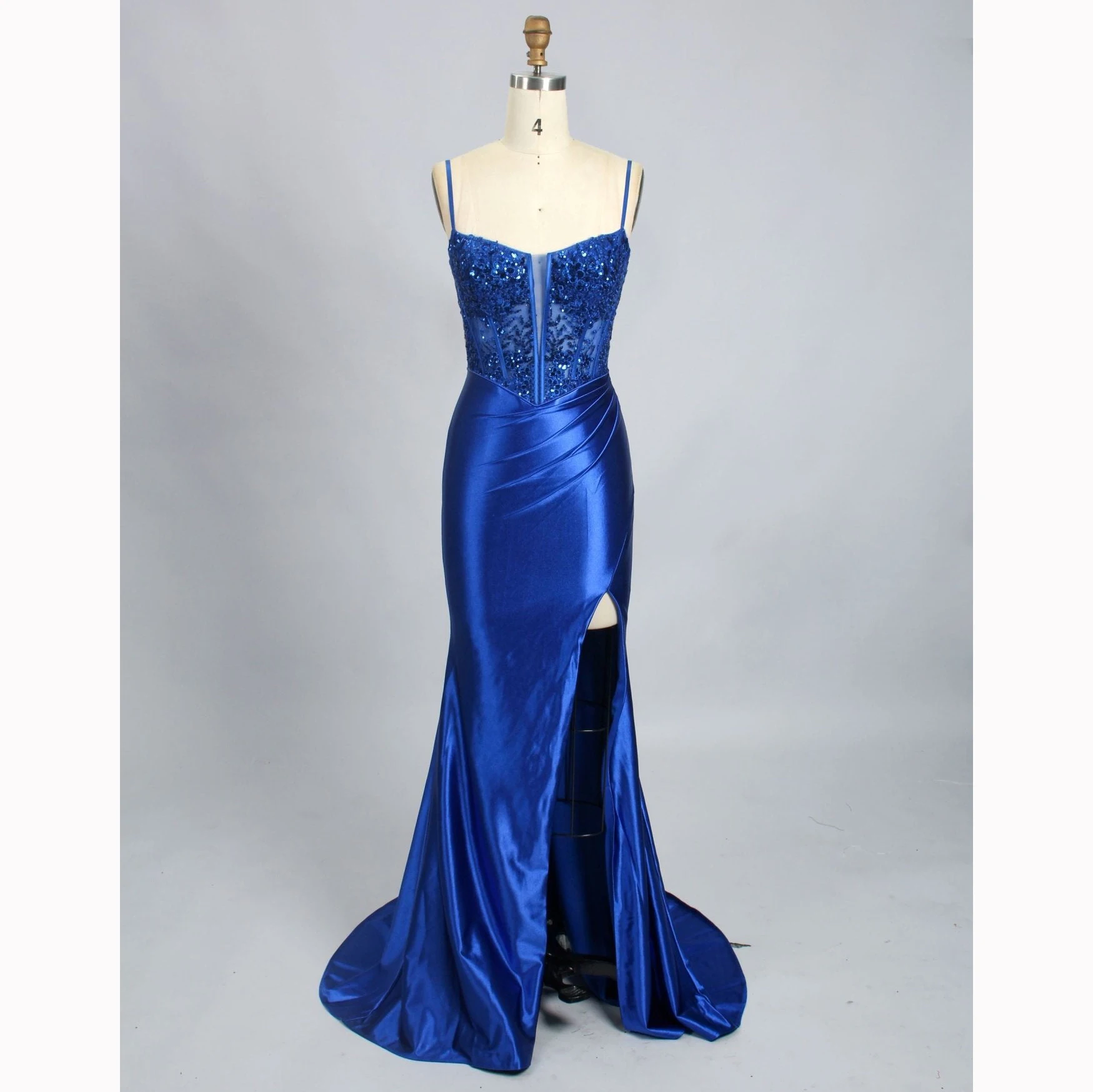 Glitter Lace Up Back Sweetheart Ruched Mermaid Maxi Dress With Slit main image 0
