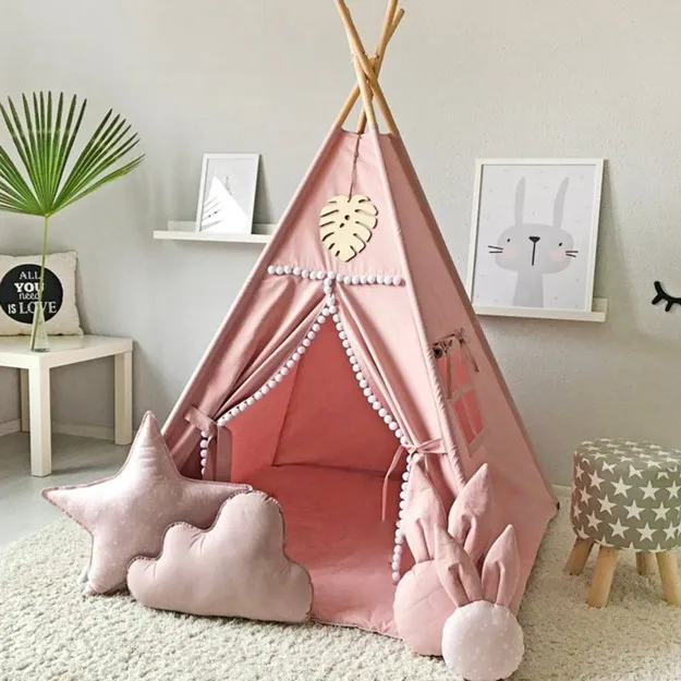 Entai Baby Tents Portable Foldable Game Teepee Cartoon Cute Indian  Children's Tent Outdoor Kids Play House Canvas Cotton