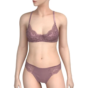 Everyday Style Full Cup Bra and Panties Set Wholesale Cotton with Lace and Embroidery Seamless G-String Bikini