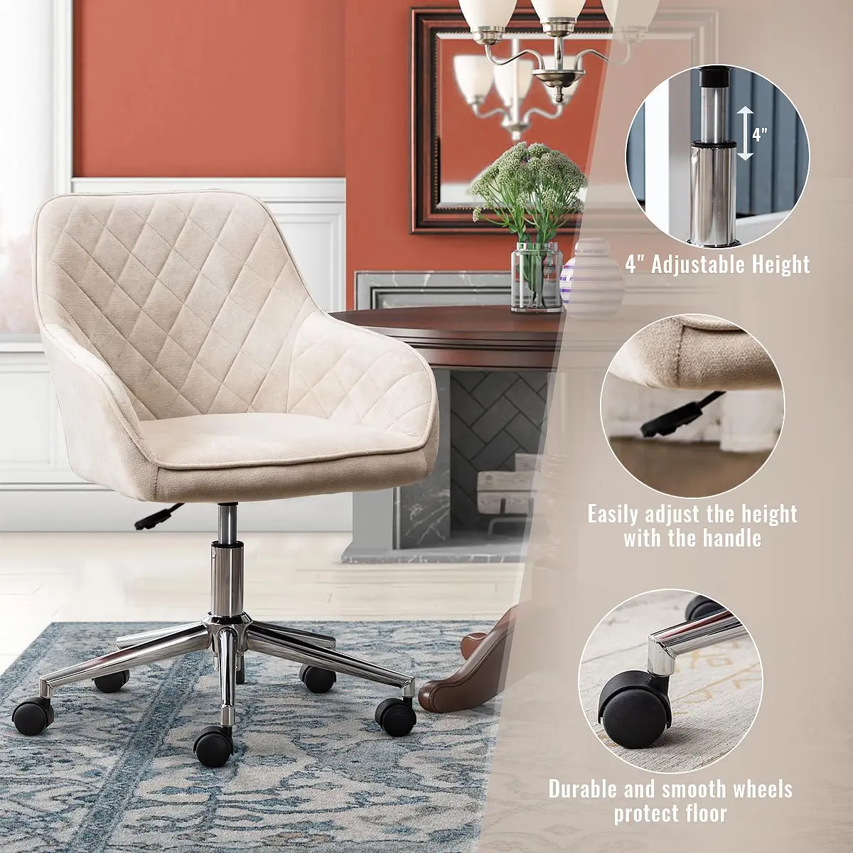Modern Home Office Desk Chair - 360 Degree Swivel Task Chair