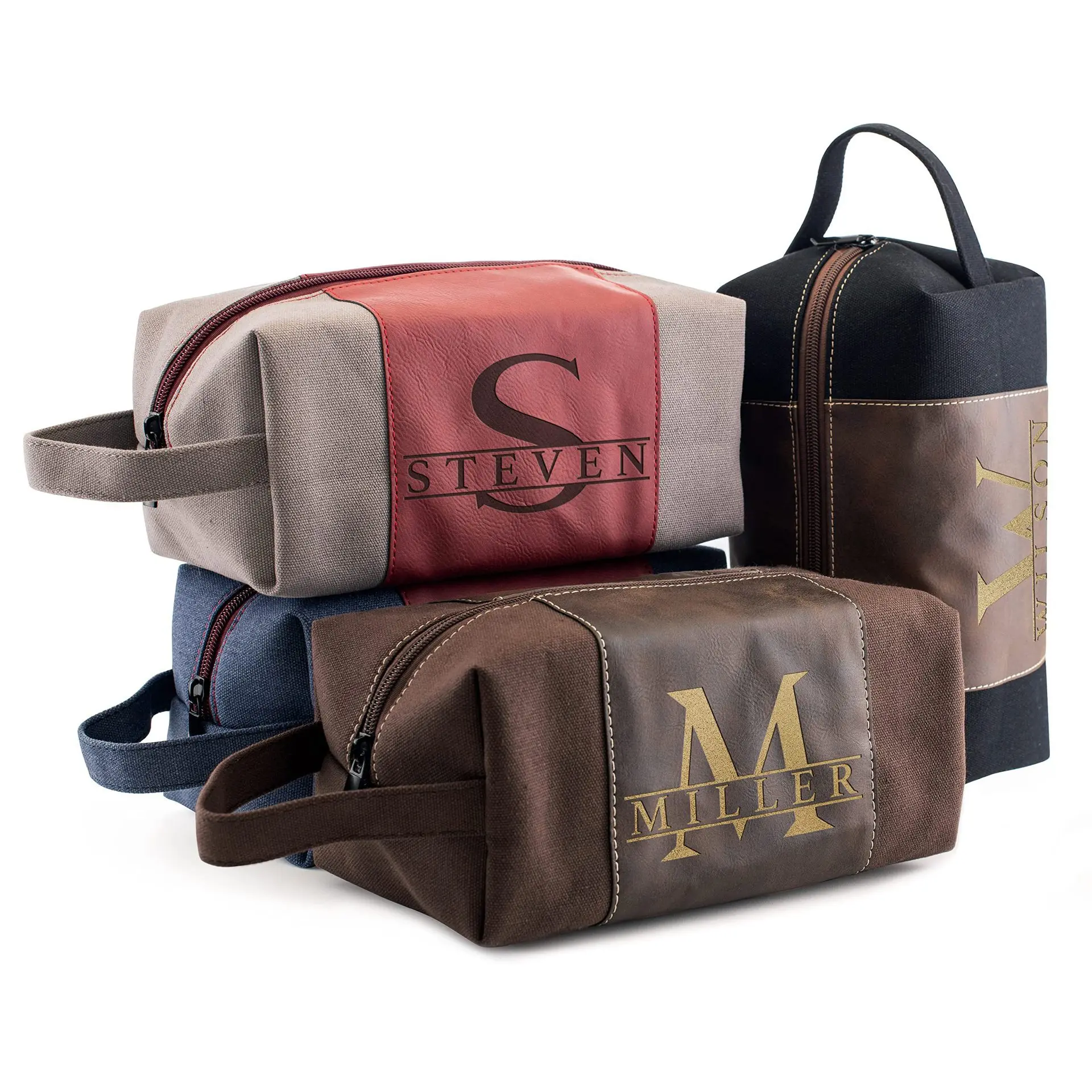 Men's Toilet Bag Large Capacity Portable Handheld Makeup Bag Vintage Canvas Waterproof PU Leather Storage Bag