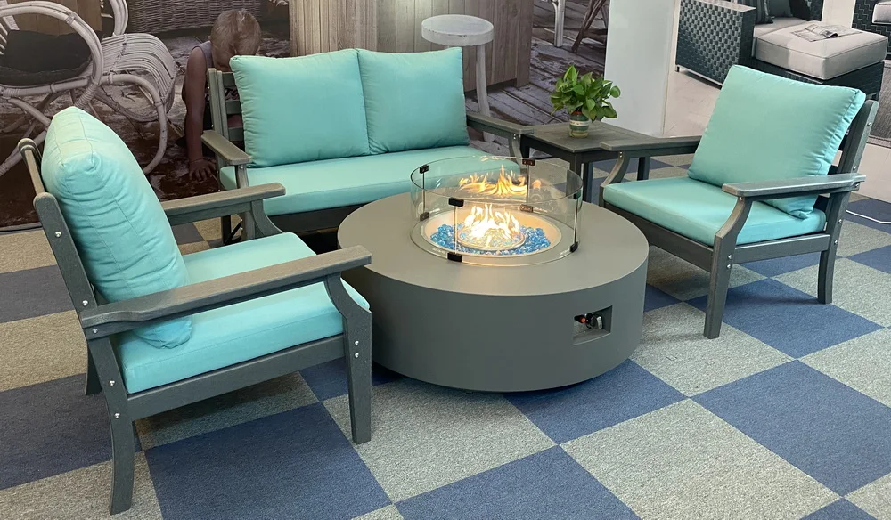 Outdoor Aluminum Round Gas Fire Pit Table With Hdpe Chair Buy Outdoor