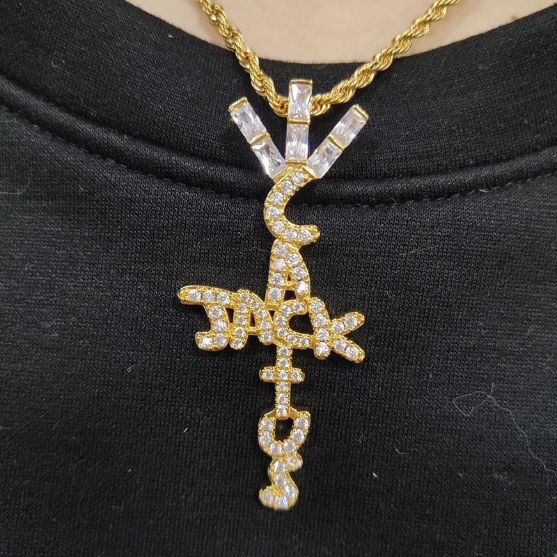 Iced Out Cactus Jack Hip Hop Jesus Cross Pendant Gold/Silver Plated With  Stainless Steel Rope Chain From Topgrillz, $26.14 | DHgate.Com
