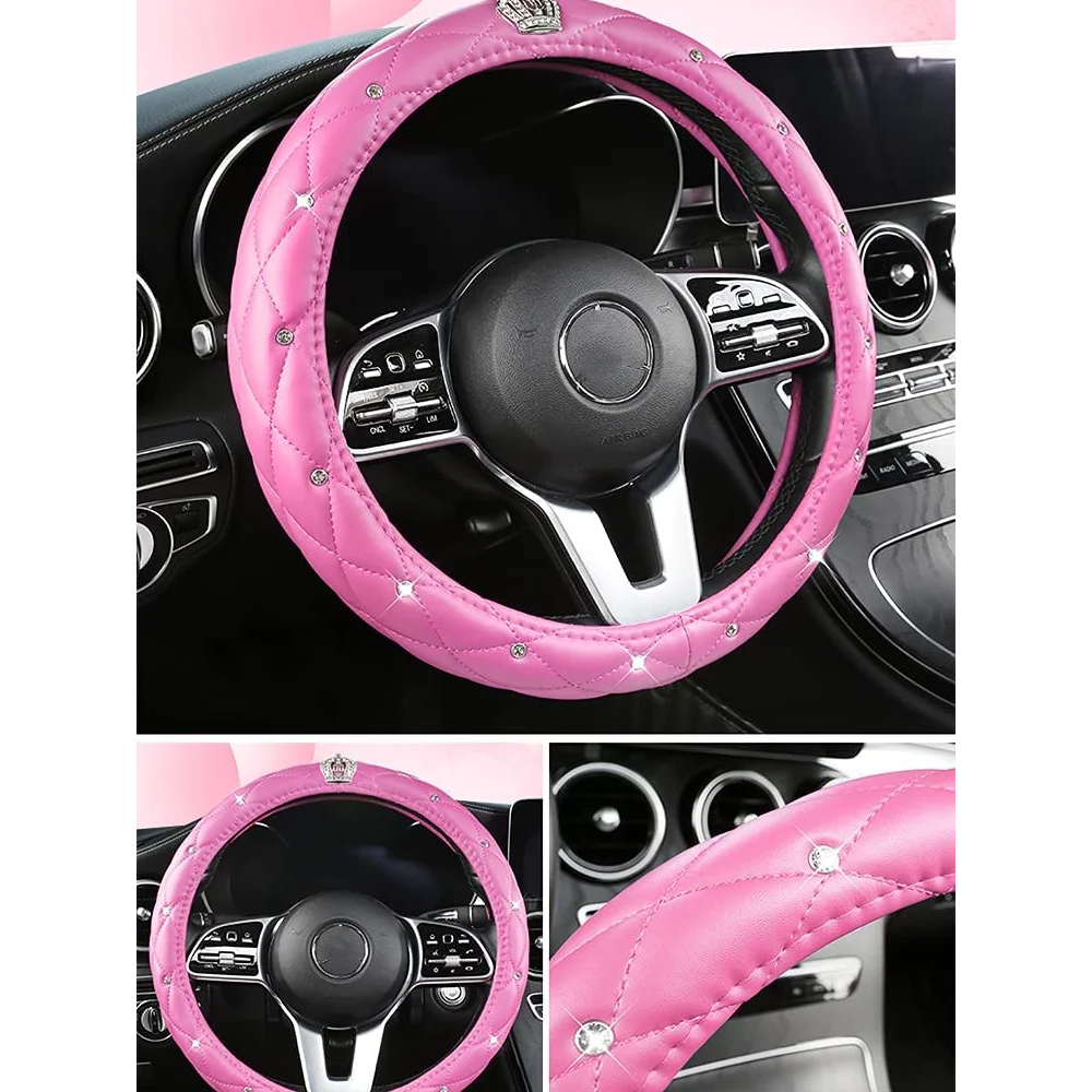 Medium Size Women Steering Wheel Cover Diamond Blingbline Beautiful