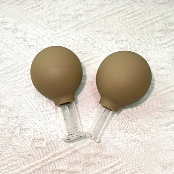 2 Pieces Set Anti Cellulite Vacuum Suction Khaki Cupping PVC Suction Silicone Glass Face Facial Cupping Set For Face Massage