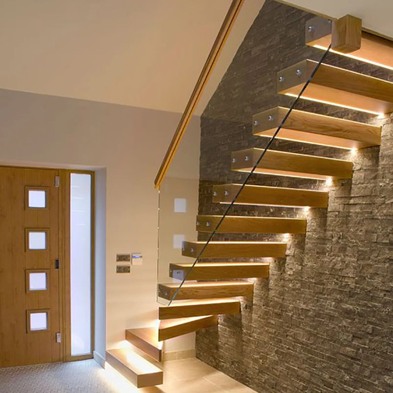 Floating Glass Railing Led Luxury Modern Stair Glass Railing LED Light Floating Stairs
