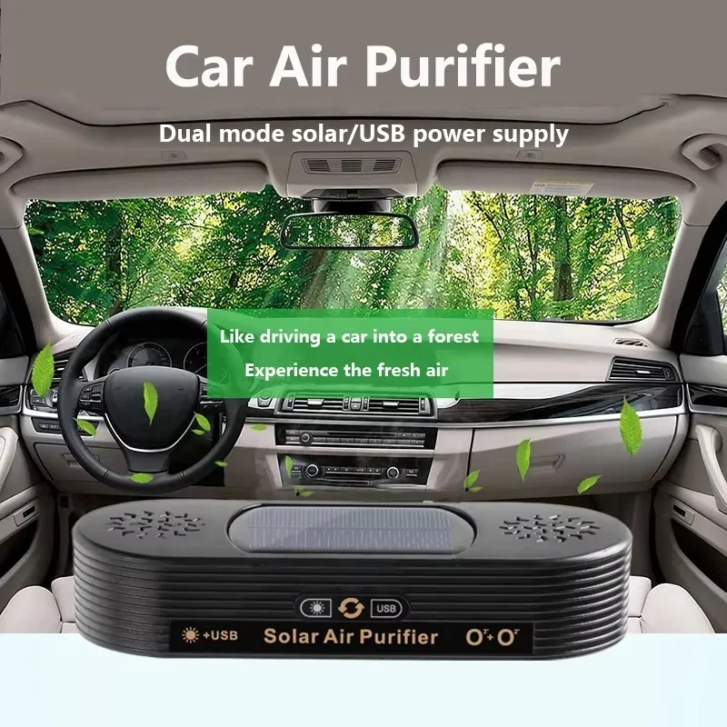Solar Charging Air Purifier for Car 2-in-1 Solar Air Ionizer with USB Cable High Efficiency Odor Remover for Vehicle Interior