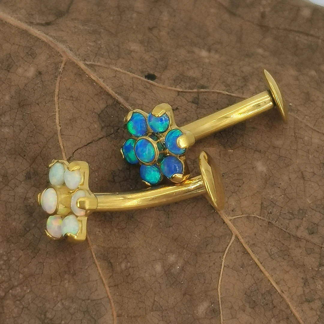 Christina G23 Internally Threaded Prong Set Belly Button Piercing Jewelry Ring Calendo Custom ASTM F136 Titanium Opal Flower