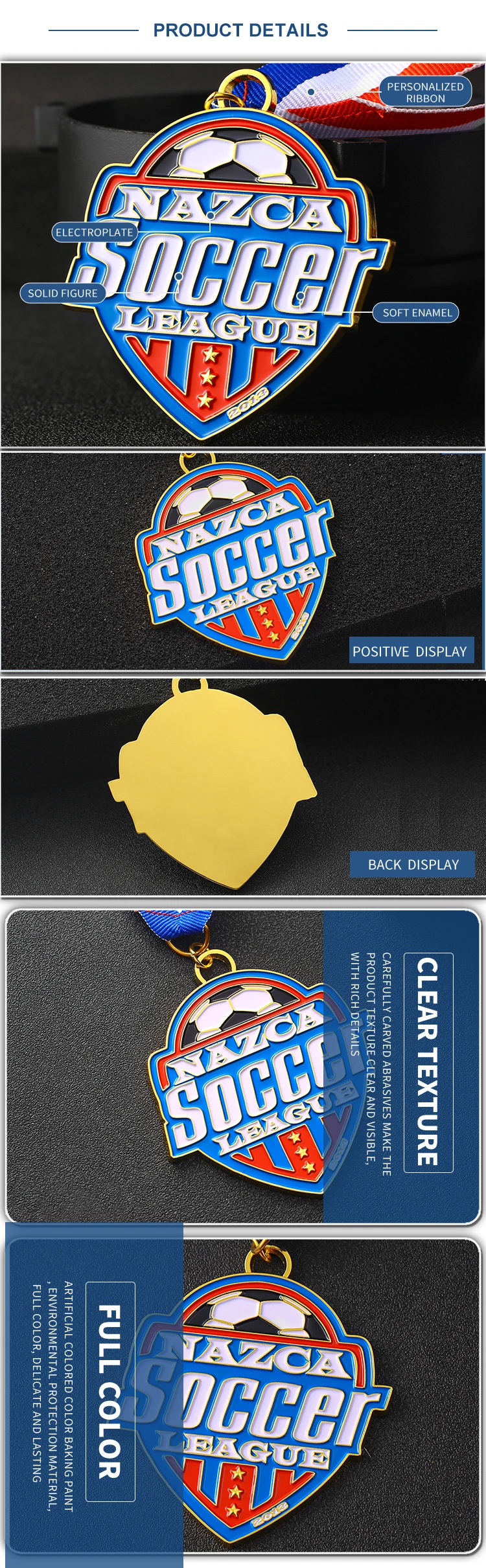 Fabrik Custom Medaillen Sport Metall Logo Emaille Auszeichnung Medaille 2d 3D Gold Silber Fußball Medaillen mit Band 19