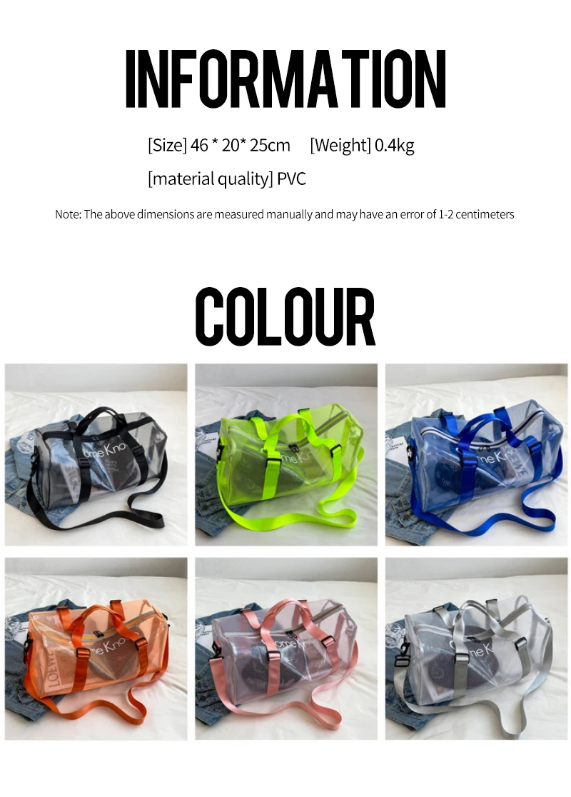 Custom Logo Large Capacity Portable Clear Fitness Pvc Duffel Bag Sport Gym Travel Duffle Beach Bag For Women