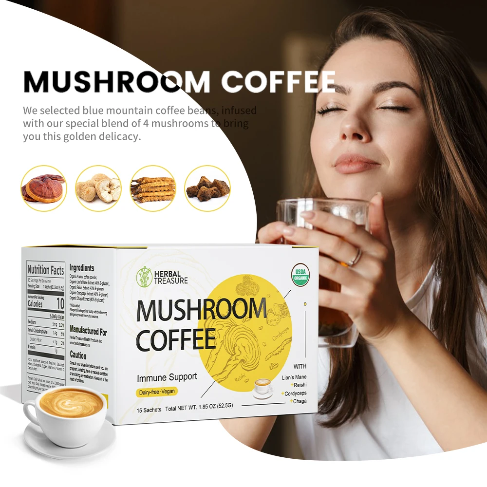 Instant Coffee  4 in 1 Mushroom Coffee  Instant Coffee  with Reishi Chaga Lions Mane Cordyceps Medicinal Mushroom