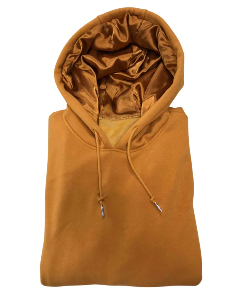 Silk Inside Hoodies Custom logo Embroidery Embossed Print Oversized Cotton Fleece Satin Lining Lined Hooded Hoodie Wholesale gallery 8