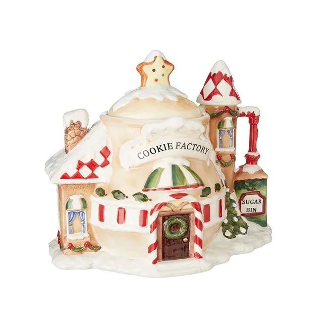 Керамическая канистра ручной работы высокое качество красивый Рождественский дом фарфоровые стеклянные контейнеры для печенья и конфет