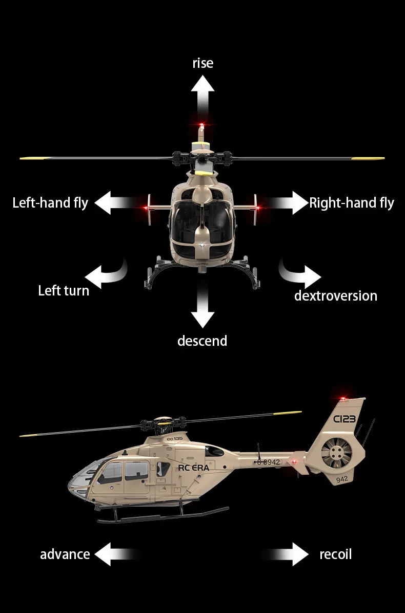 2024 RC ERA C123 RC Helicopter 6CH Double Brushless Direct Drive Single Paddle Aileron Free Model 3D Optical Flow EC135