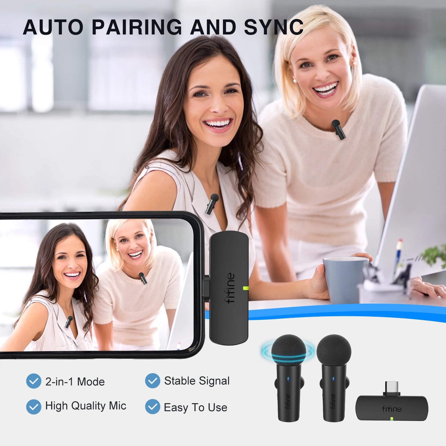 For Fifine M8 2-in-1 Clip-on Lapel Microphone Wireless Omnidirectional Microfono Inalambrico Mini Microfone for Recording