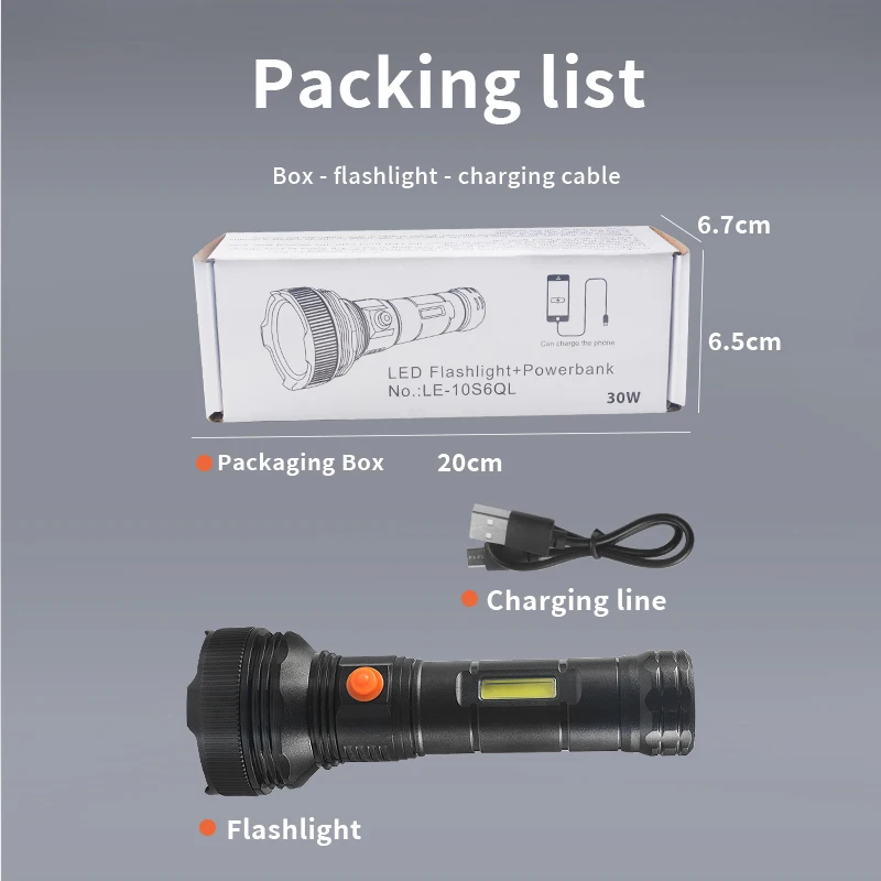 Strong LED Flashlight with COB Endless Super Bright USB Mobile Phone Charging Long Shot Outdoor Security Patrol Lighting Torch