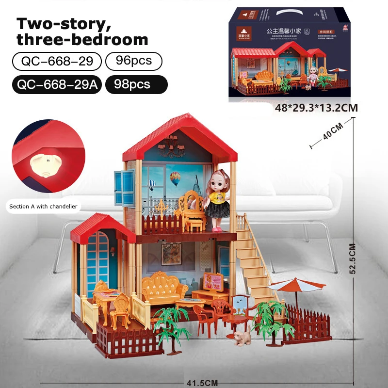 DIY Miniature Doll Villa 2-Storey House Kit with LED Lights for