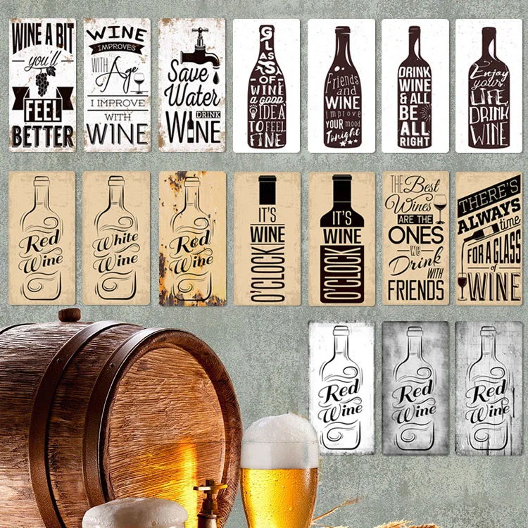 Targa In Metallo Vintage Con Motivo Vino, Decorazione Da Parete Per Bar, Insegna In Latta, Quadro Artistico Per Arredamento Casa - Foto 7