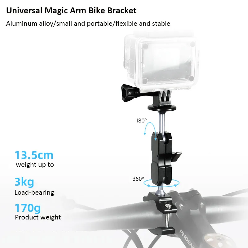 Support Caméra Vélo/Moto 360° - Compatible GoPro Hero 9/8/7/6 - Fixation Guidon Aluminium