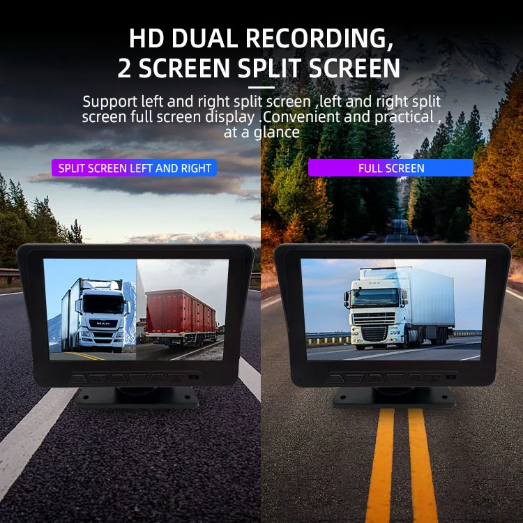 Wemaer Truck Camera System Voice Control Monitor 7 Inch LCD Monitor 2 Cameras Bus Van RV Rear View Camera System details