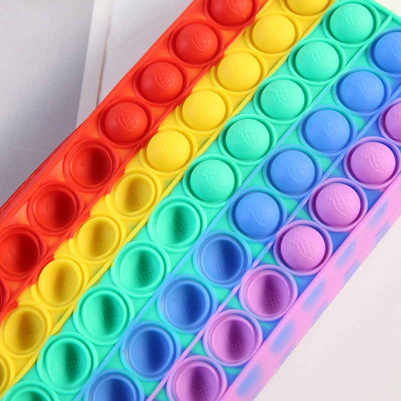 Portable Large Capacity Simple Relief Sensory Fidget Rainbow Pop Bubble School Decompression Toy Silicone Pencil case for Kids