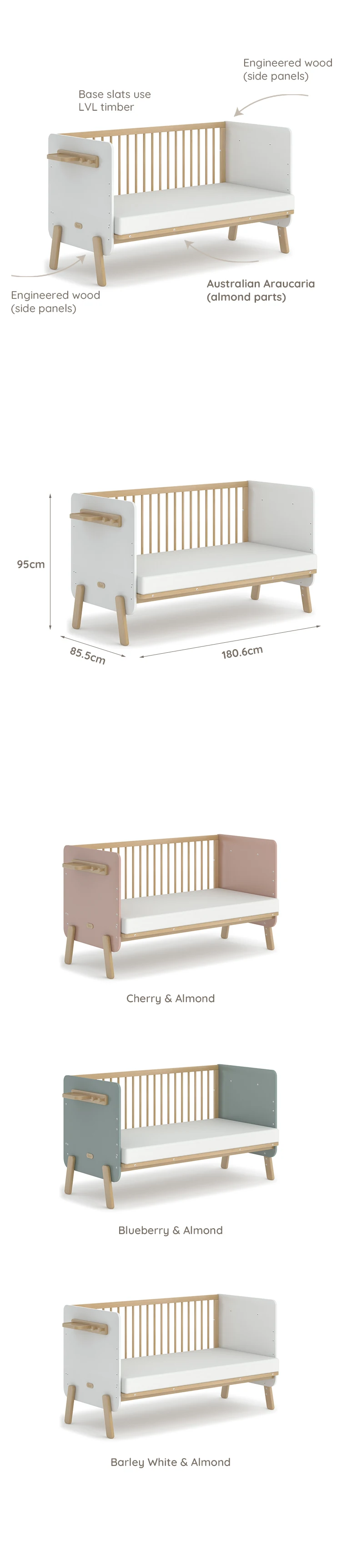 Only B2b Boori 3 In 1 Small Rail Guard Toddler Bed For Children Small Room Girls Twin Adjustable