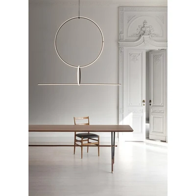 Modern Minimalist Geometric Line Light LED Round Restaurant Chandelier Scandinavian Designer Model Room Stair Chandelier