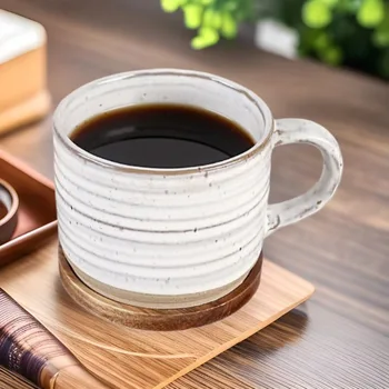 Nordic Creative Speckled Glaze Vintage Drinkware Home Office Daily Used Stoneware Tea Cup Ceramic Coffee Mug With Bamboo Lid