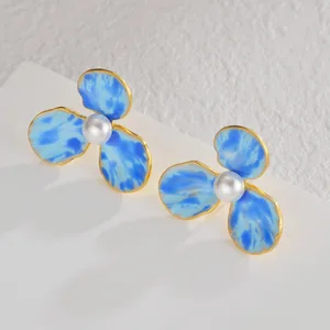 High-end Fine Women's Jewelry Flower Pearl Earrings VIntage 18K Gold Plated Stainless Steel Drop Earrings