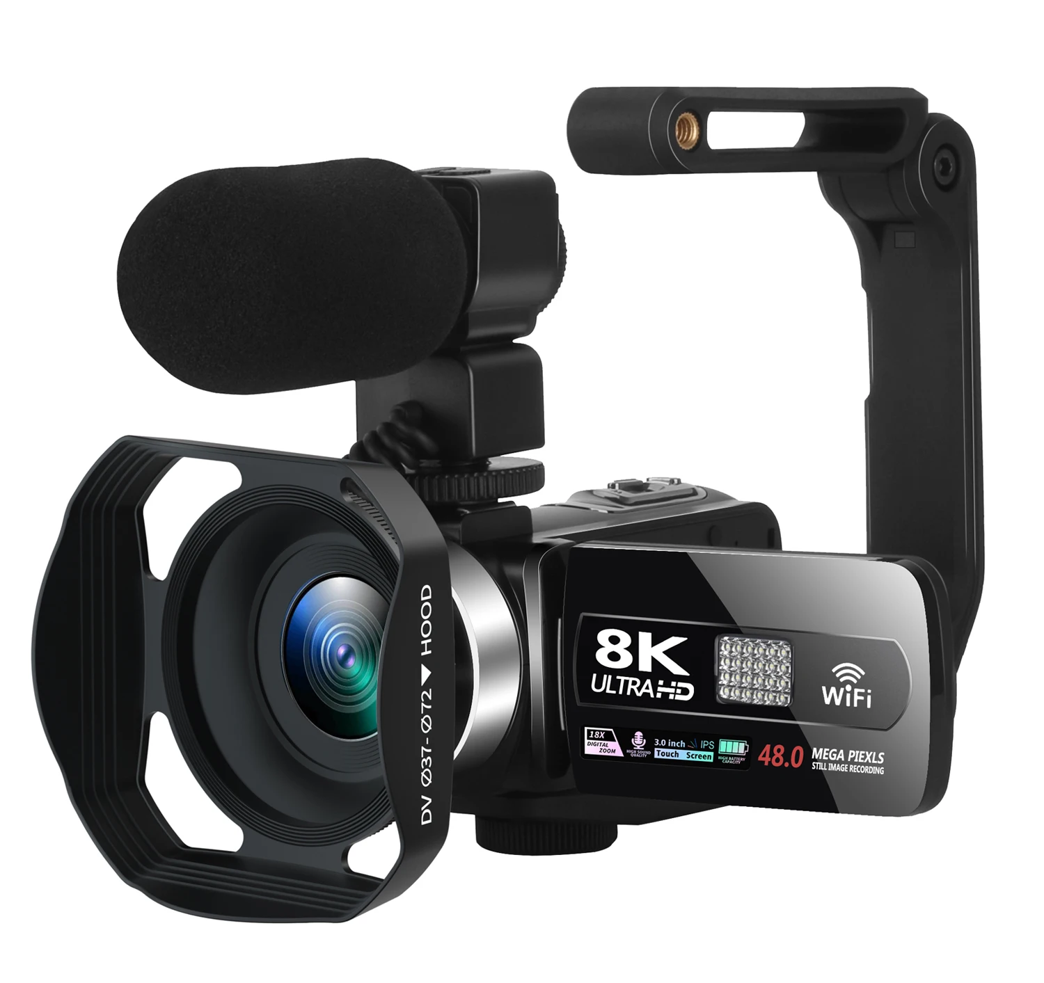8K Video Camera with 3.0 Inch Touch Screen & IR Night Vision