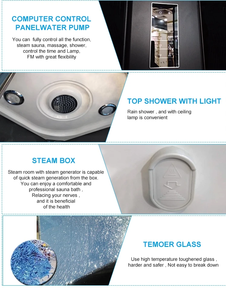 High Quality Stainless Steel Jetshower Rooms Big Size Cabin Sauna Spa Shower Platinum Steam