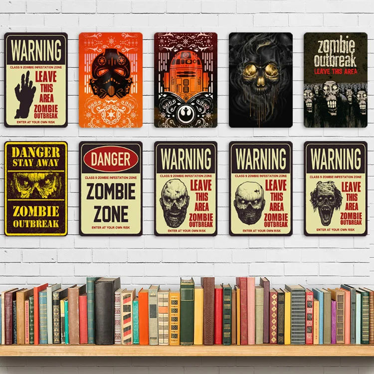 Panneau Métal Vintage « WARNING BIOHAZARD » – Décoration Murale Halloween, Zombie Ou Man Cave 20x30 Cm