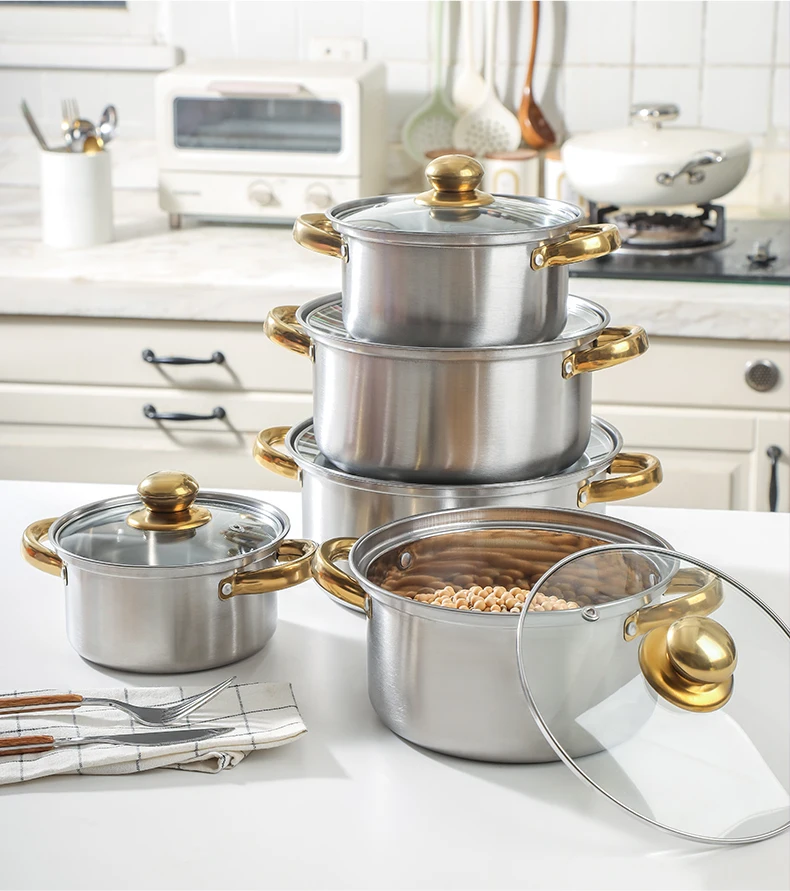 5pcs Colorful Stainless Steel Cookware Set Non-Stick Pots Pan Casserole Soup Pot Kitchen Utensils Cooking Pot