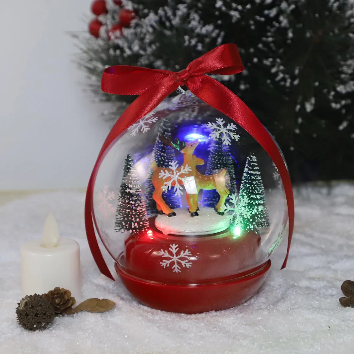 luxury high class christmas blown glass musical revolving ball logo led lights for decoration christmas light