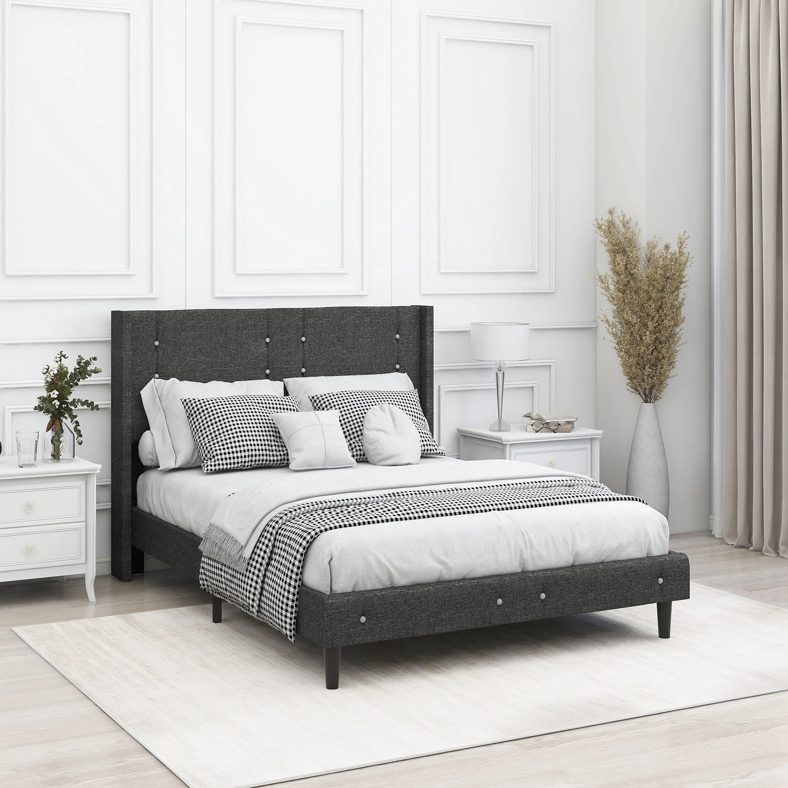 Kainice Hotel Fabric Linen Queens Beds Frame Marco De Cama Matrimonial