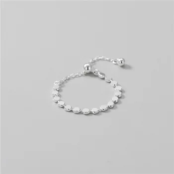 925 Sterling Silver Flat Bead Ring Women Exquisite Handmade Engagement Jewelry New Design Simple Fashionable Stretchable Ring