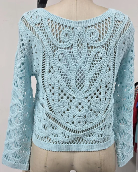Ladies Hollow Crochet Special Plane Sweater-long Sleeve, Short Version, Suitable For Party Shopping, Vacation - Image 2