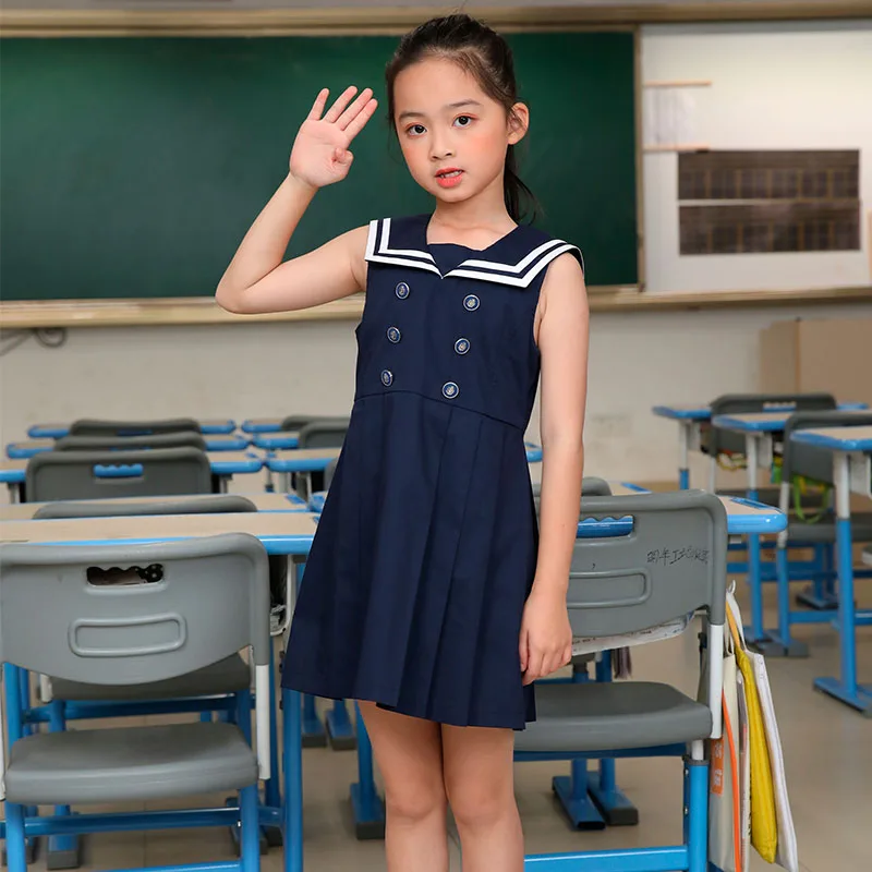 Navy Uniforms School Style New Fashion Clothing Sailor Collar Girls Dress Uniforms Sample School Uniforms