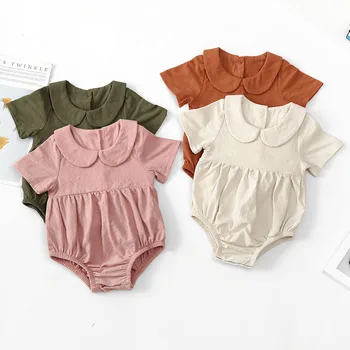 Baby romper cotton linen solid color newborn jumpsuit for baby girl onesie newborn clothes