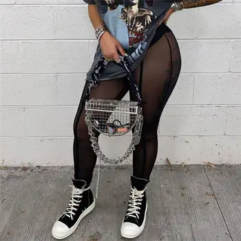 New Arrivals 2022 Going Out Clothes Sexy Club Black Mesh Leggings Pants For Women Casual Pants