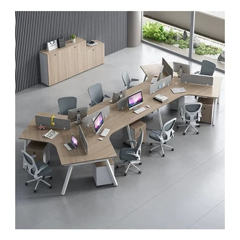 Modular Creative Combination Irregular Staff Desk 3/6 People with partition screen Computer Table Workstation Office Furniture