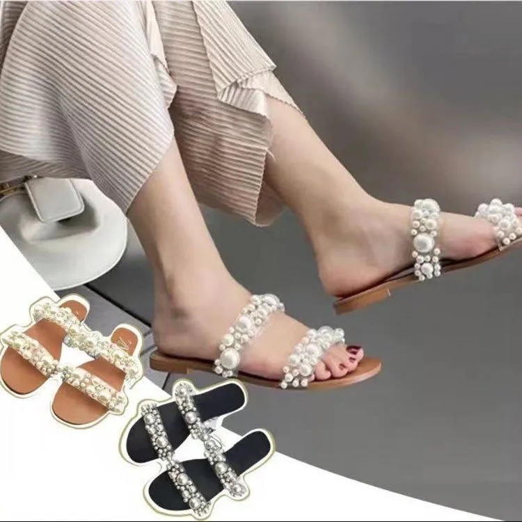 Womens Sandals Zara Flat Pearl Sandals Women's Transparent Flat