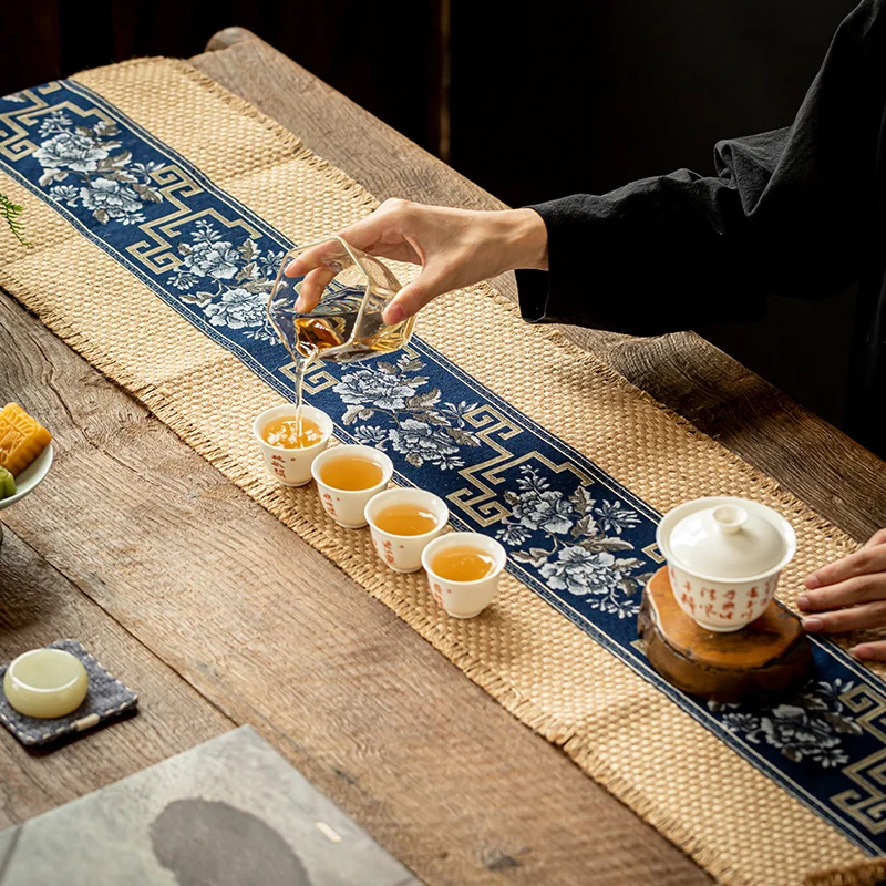 Индивидуальный Настольный коврик, натуральный, ручной работы, коврик для чая из грубой конопли, коврик из грубой конопли с вышивкой