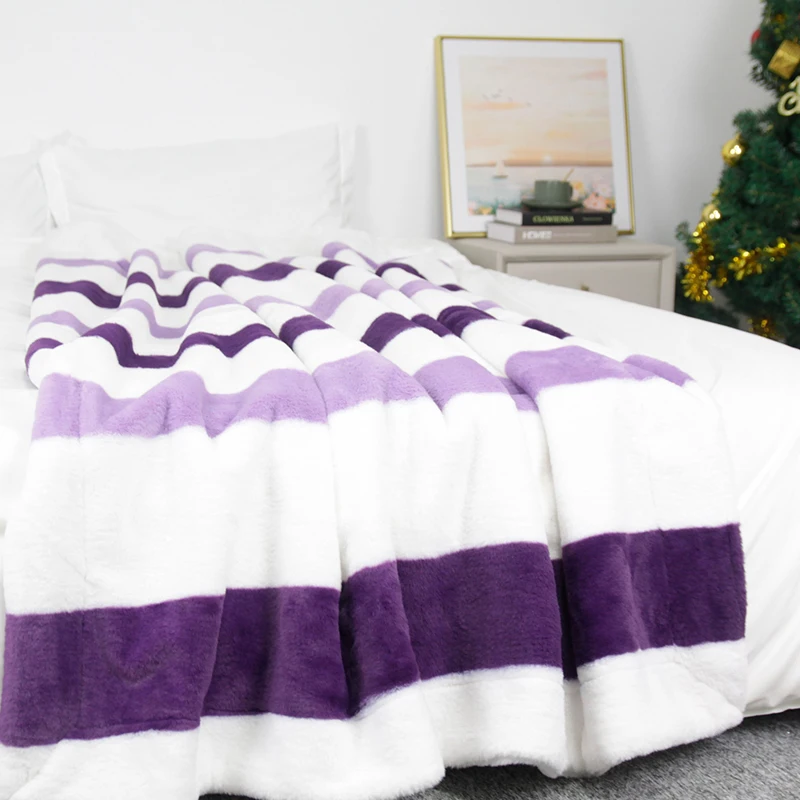 Custom Designer king Size Fuzzy Warm Plush Fake Knit Luxury Faux Rabbit Fur Blanket for Sofa Home Decor