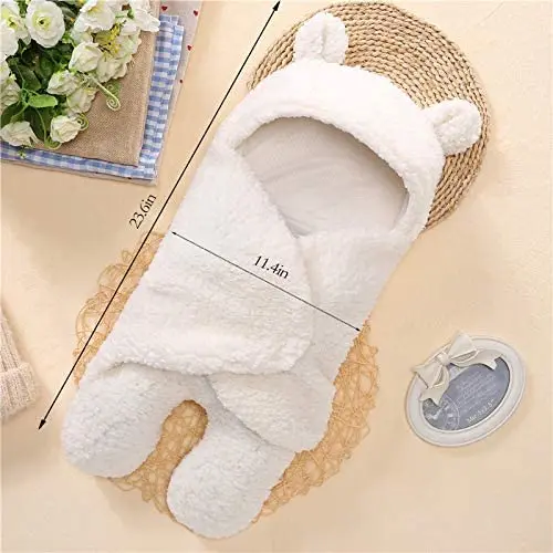 Cotton Plush Receiving Blanket Newborn Sleeping Wraps Sherpa Sleepsack Swaddle Hooded Baby Wearable Blanket details