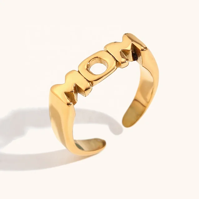 Dingran RING Mother's Day Gift Gold Plated Open Design MOM Zircon Rings Waterproof Stainless Steel Jewelry