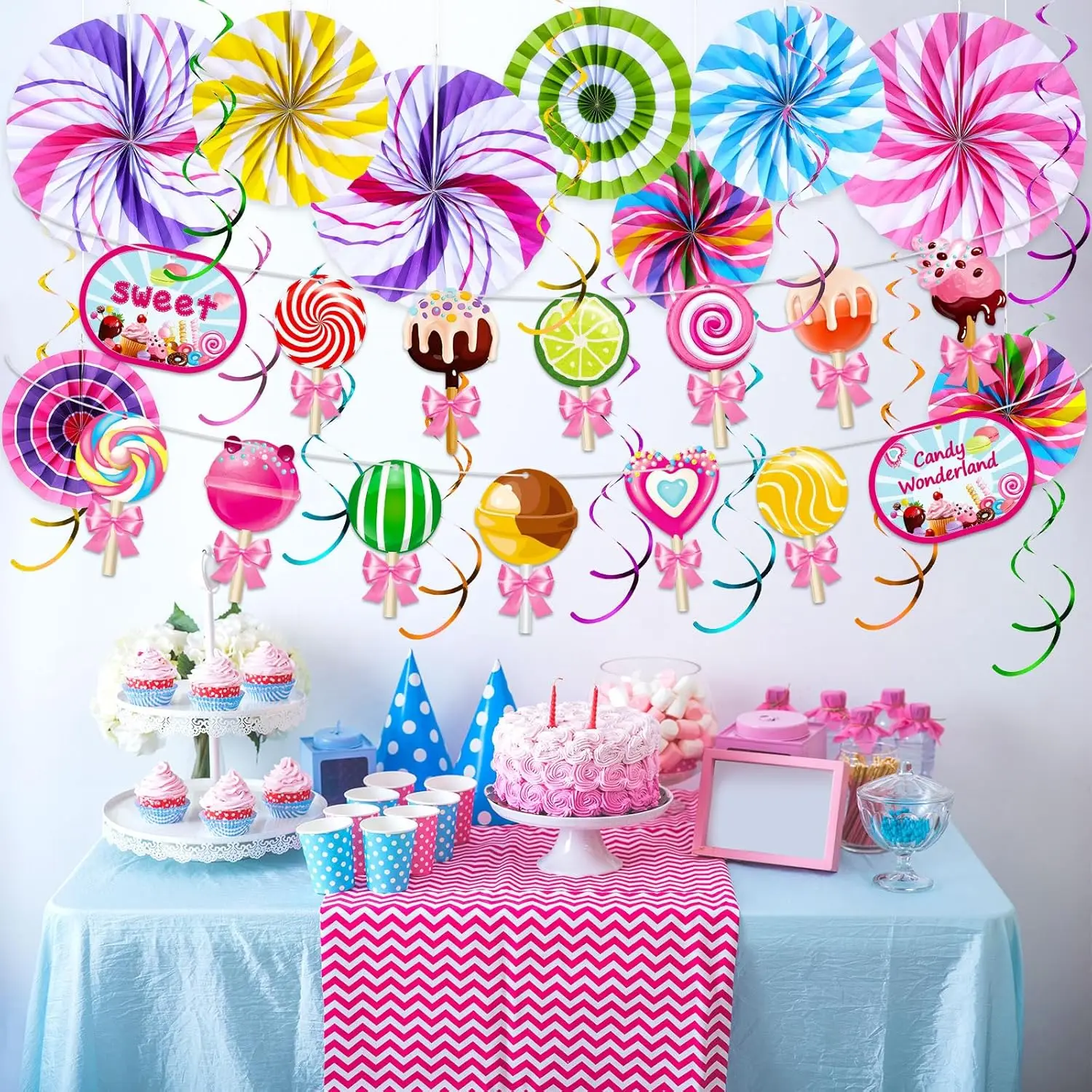 Candy Decorations 9 Pcs Candyland Party Decorations Paper Fans Candyland  Themed Classroom Decorations Lollipop Hanging Paper Fans For Christmas  Sweet Candy Birthday Wedding Party Supplies Candy Garland, image size:1500x1500