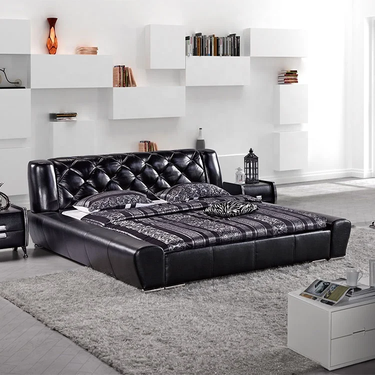 new designs design modern beauty bed black pu leather bed high headboard with soft headboard black bed