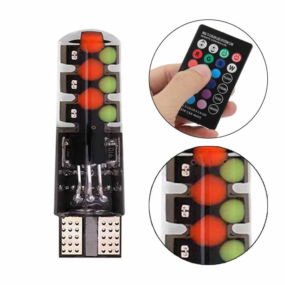 TCYATO  RGB LED T10 Canbus Bulbs for Car Headlight COB Auto Reading Lamp Silicone  Remote Control Strobe Flash Spotlight
