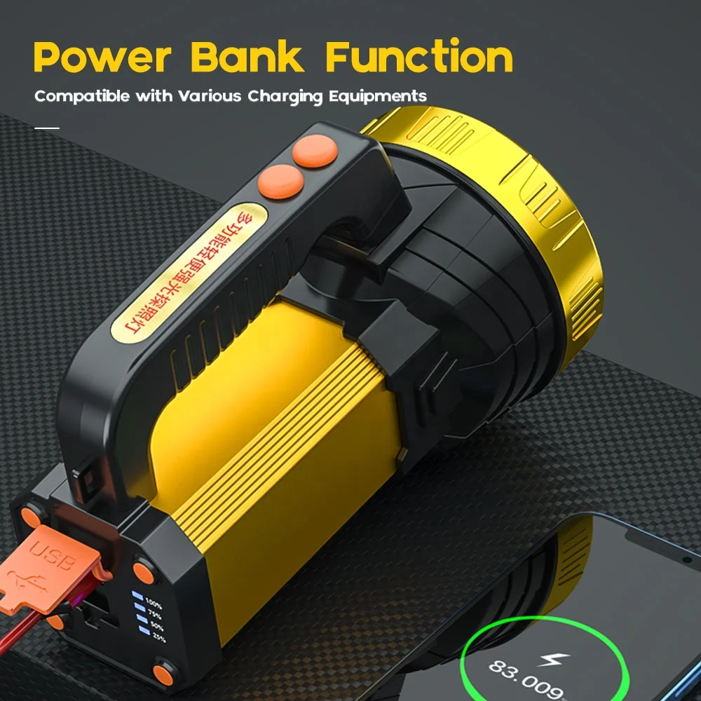 Manufacture Powerful Searchlight High Quality LED Flashlight Rechargeable ABS Long Range Camping Torchlight High Power
